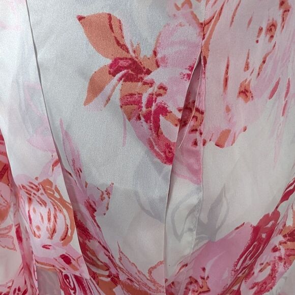 Oscar de la Renta Watercolor Rose Satin Bodoir Lingerie Robe M - Picture 9 of 11